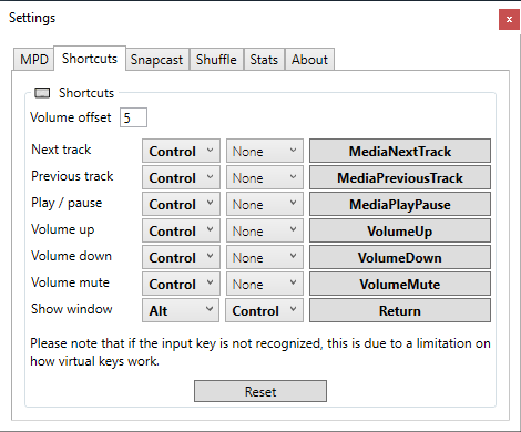 Settings => shortcuts