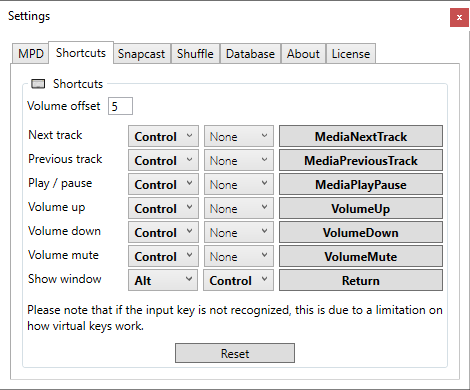 Settings => shortcuts